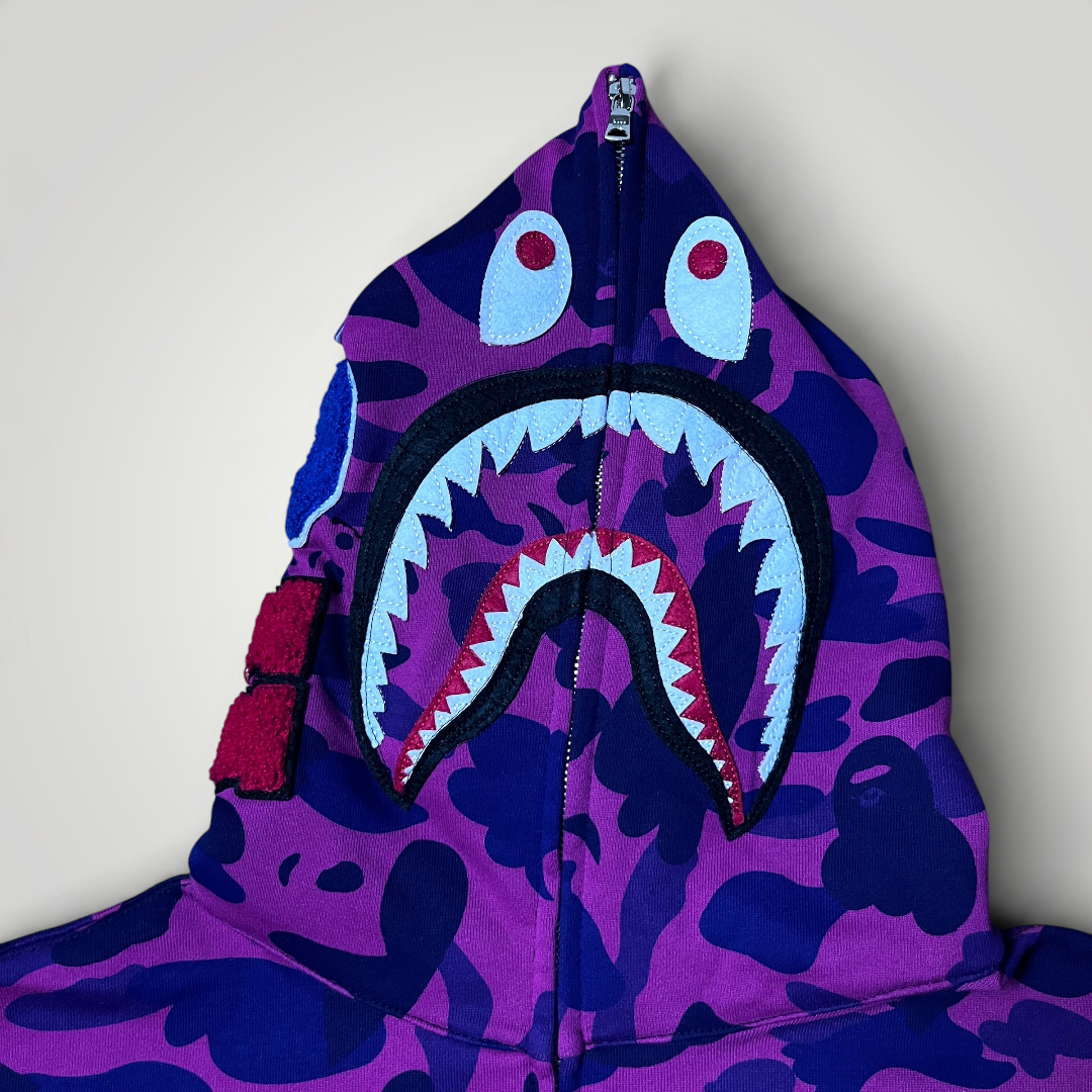 BAPE (A Bathing Ape) Color Camo Purple Shark Full Zip Hoodie (Replica)