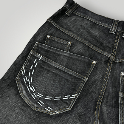 Karl Kani Vintage 2000's "Double Pocket" Wave Stitch Heavy Cotton Y2K Hip-Hop Denim Jorts