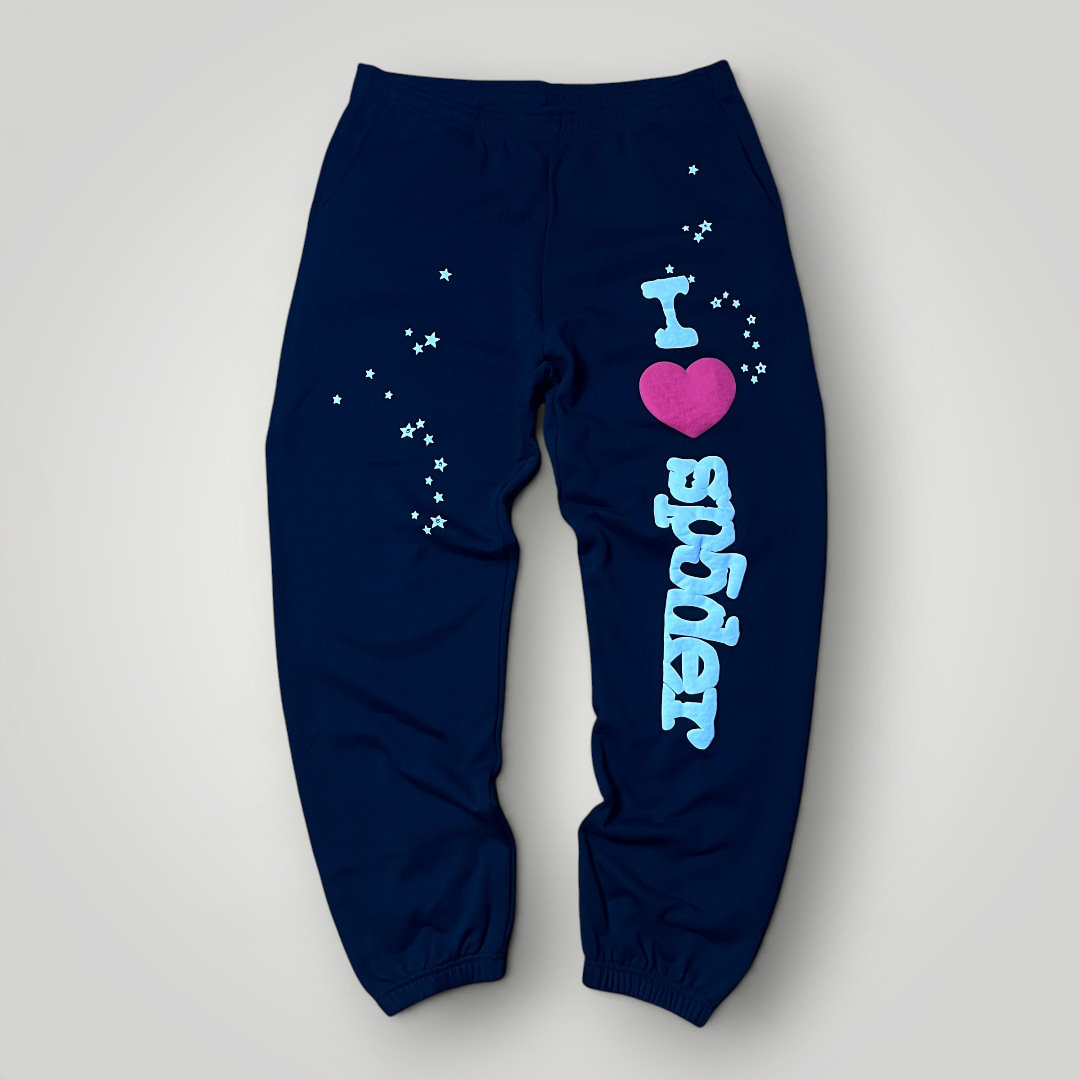 Sp5der "I ❤️ Sp5der" Souvenir SP5 Y2K Heavy Cotton Graphic Black Sweatpants