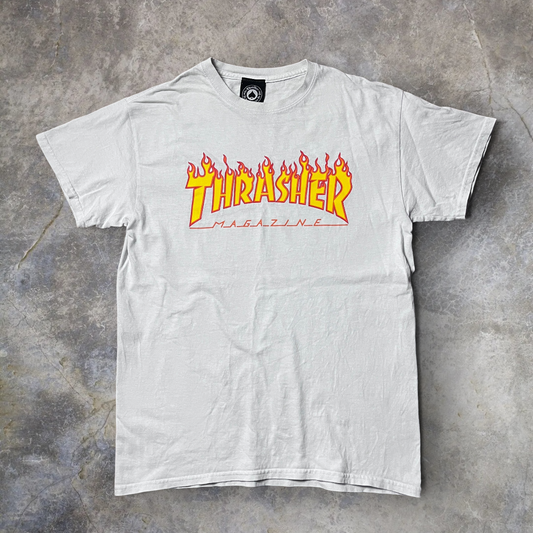 Thrasher "Flame Logo" Heavy Cotton Tubular Knit Graphic Skater T-Shirt