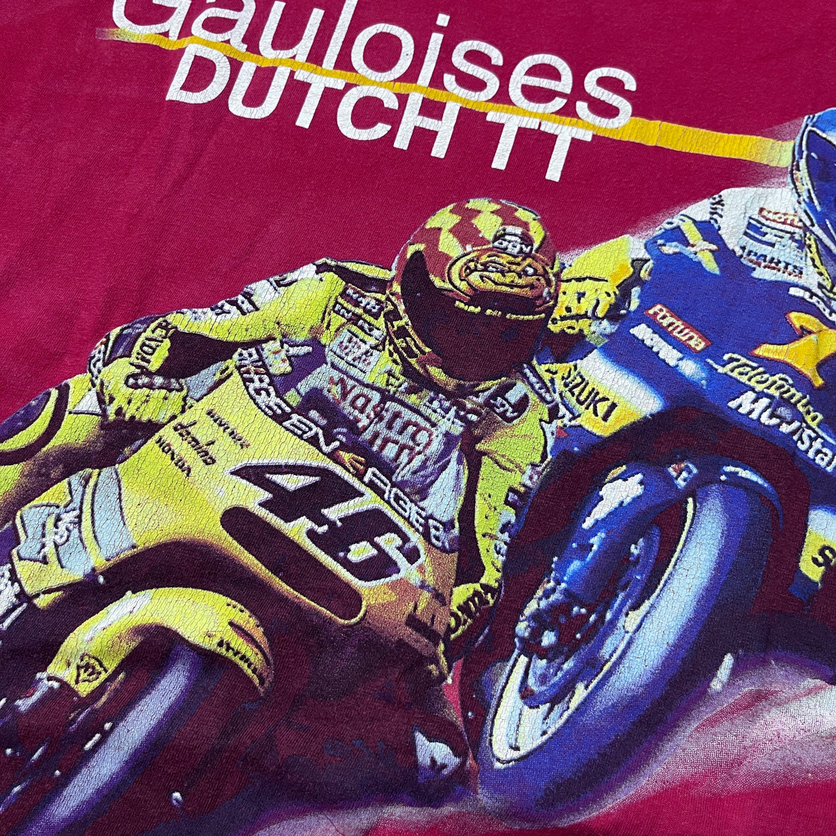 Moto GP Vintage 2000's Y2K Valentino Rossi #46 vs Max Biaggi Heavy Cotton Tubular Knit Y2K Racing Graphic T-Shirt
