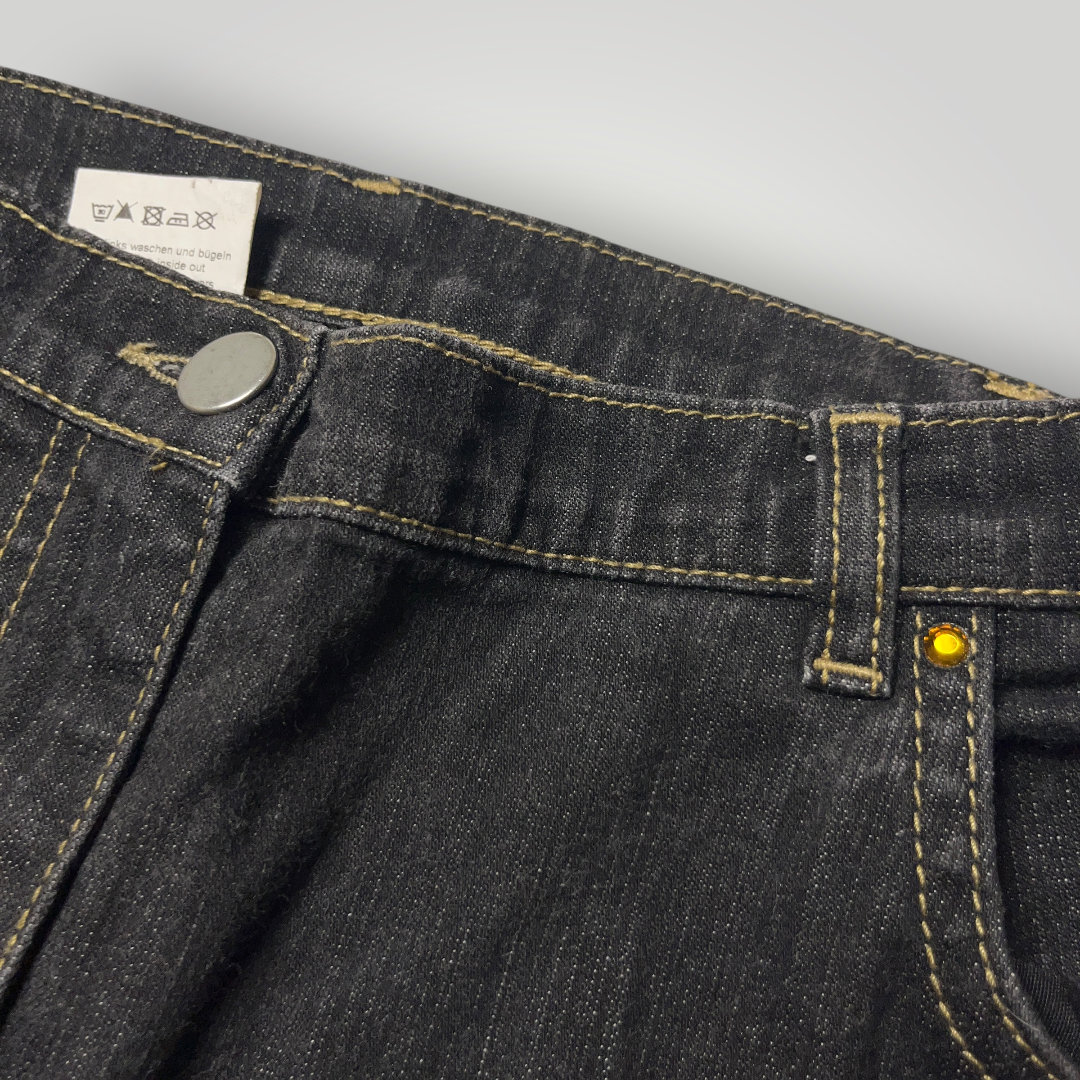Apple Bottom ls Vintage 2000's Y2K Hip-Hop Embroidered Heavy Cotton Black Baggy Jeans (Дамско) (Rep)