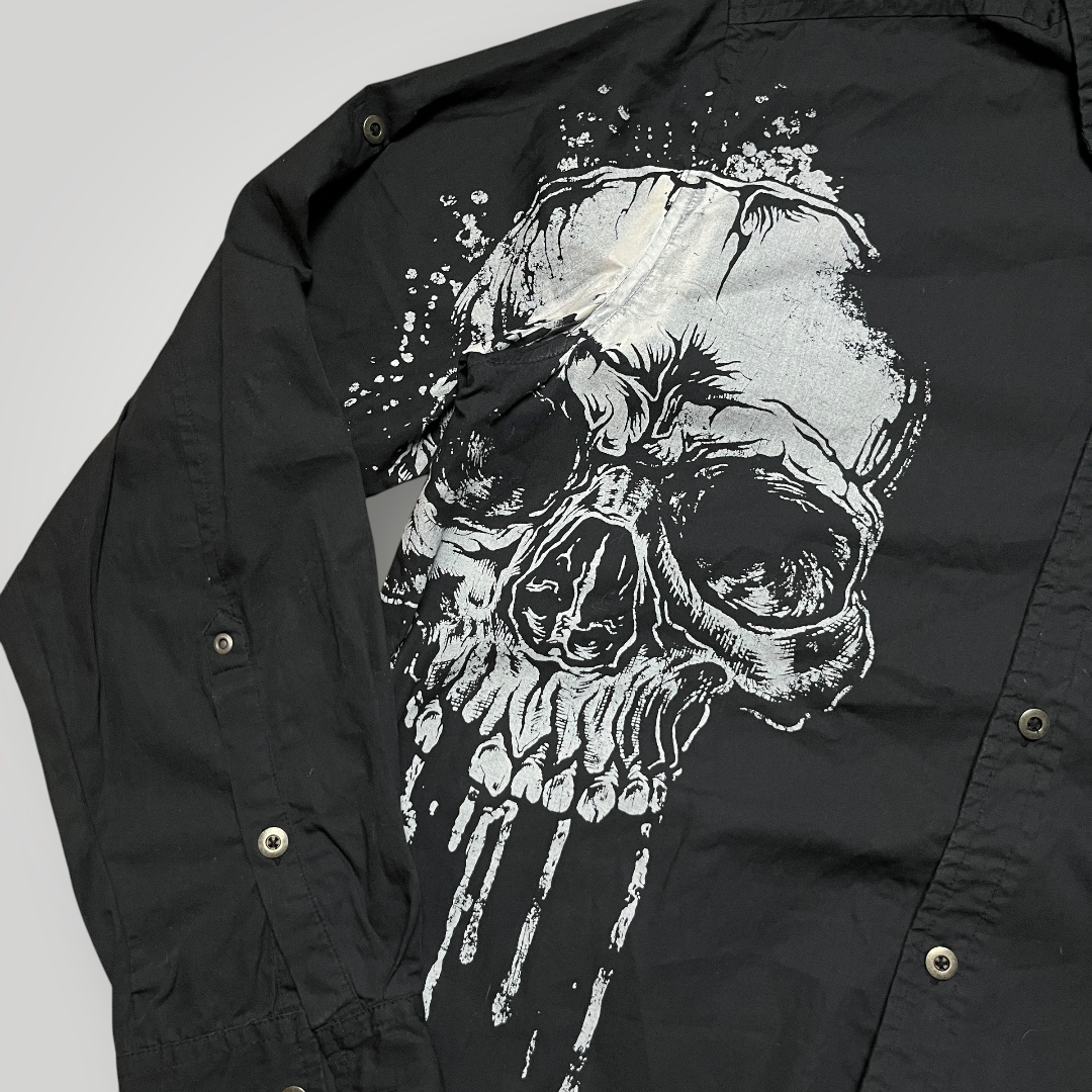 EMP 2000's Style Y2K Graphic Skull Button Up Long Sleeve Shirt