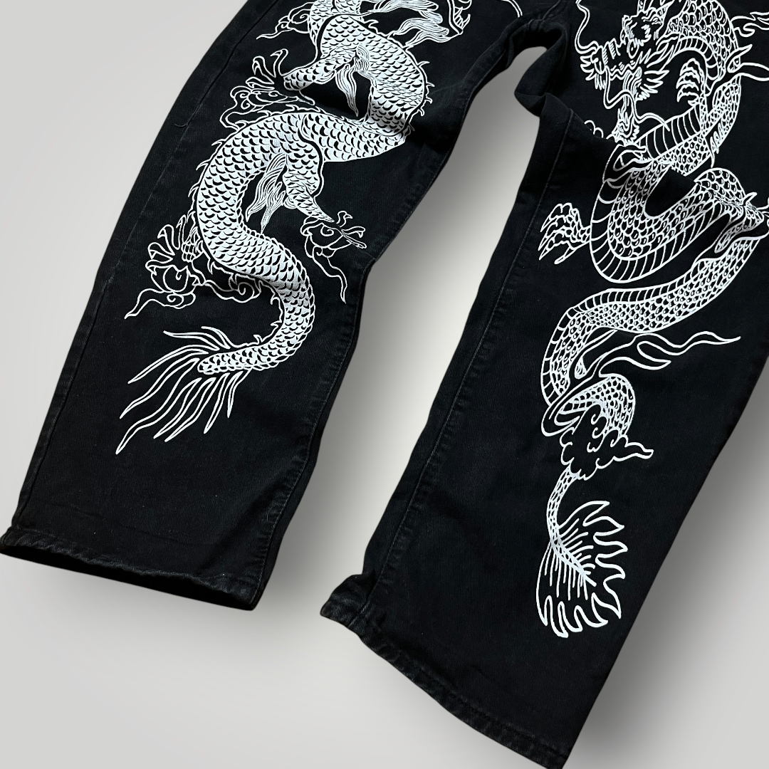 Shein Y2K Japanese Dragons Graphic Jeans (Дамско)