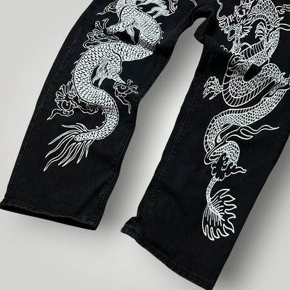 Shein Y2K Japanese Dragons Graphic Jeans (Дамско)