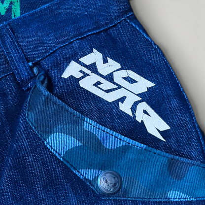No Fear Vintage 2000's Y2K Hip-Hop Camo Skull Denim Jorts