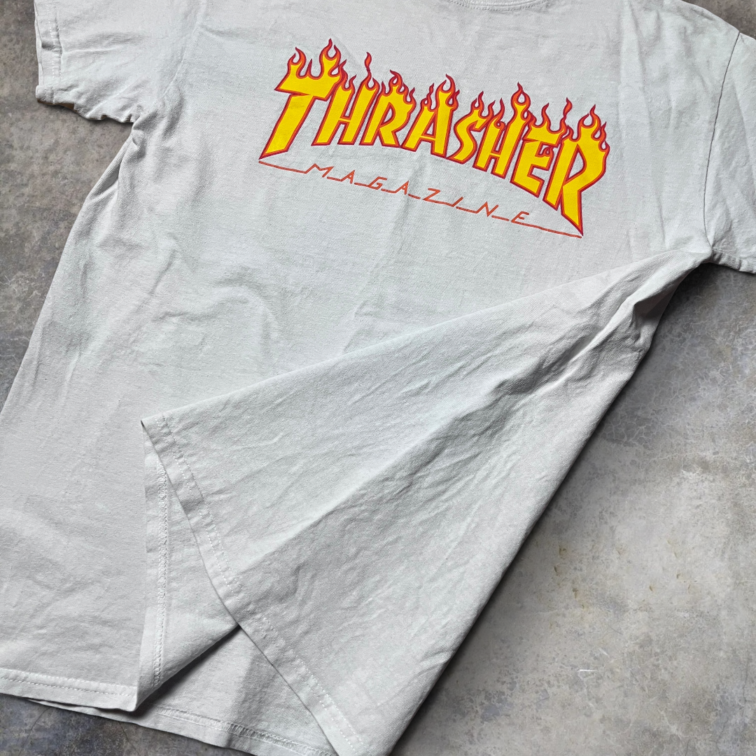 Thrasher "Flame Logo" Heavy Cotton Tubular Knit Graphic Skater T-Shirt