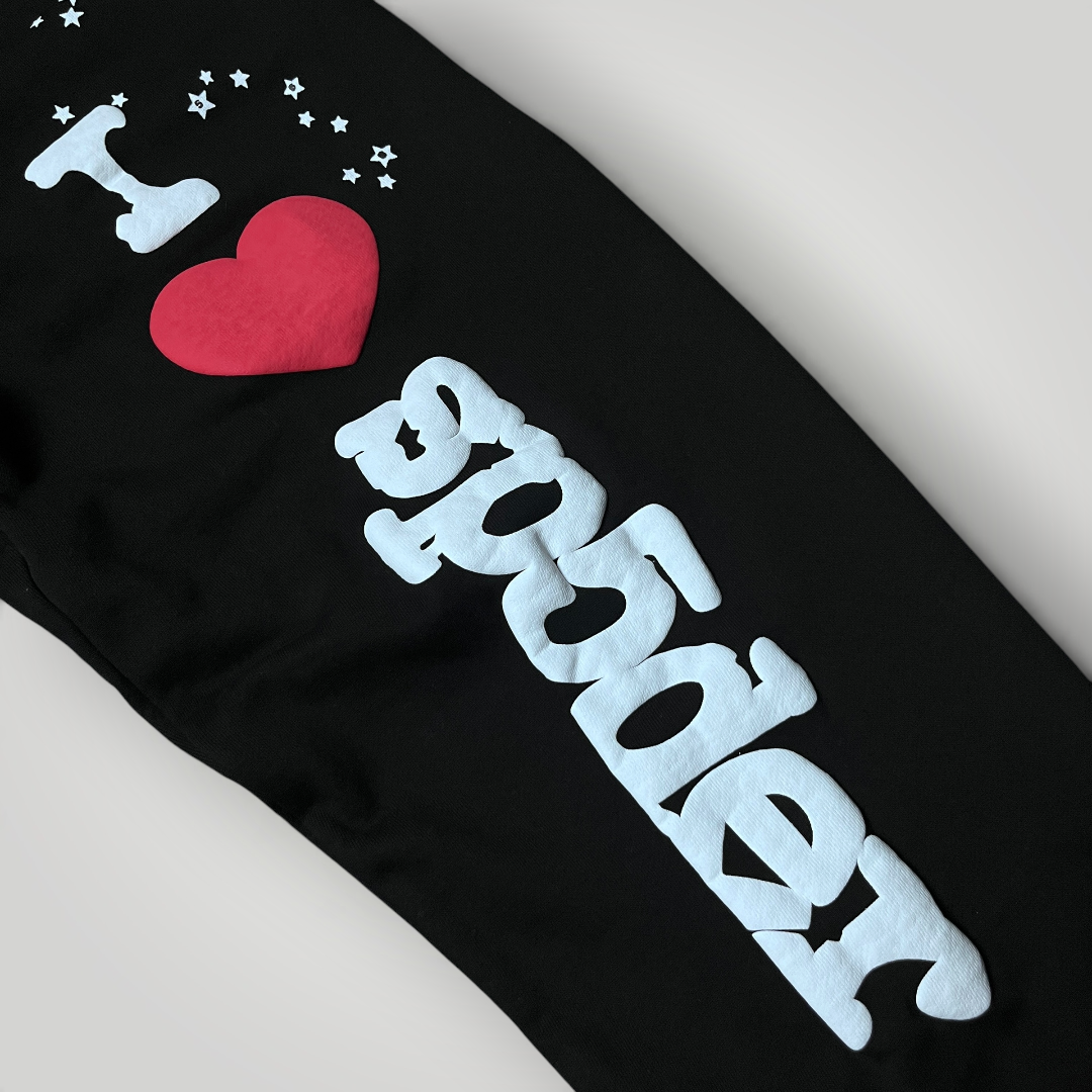 Sp5der "I ❤️ Sp5der" Souvenir SP5 Y2K Heavy Cotton Graphic Black Sweatpants