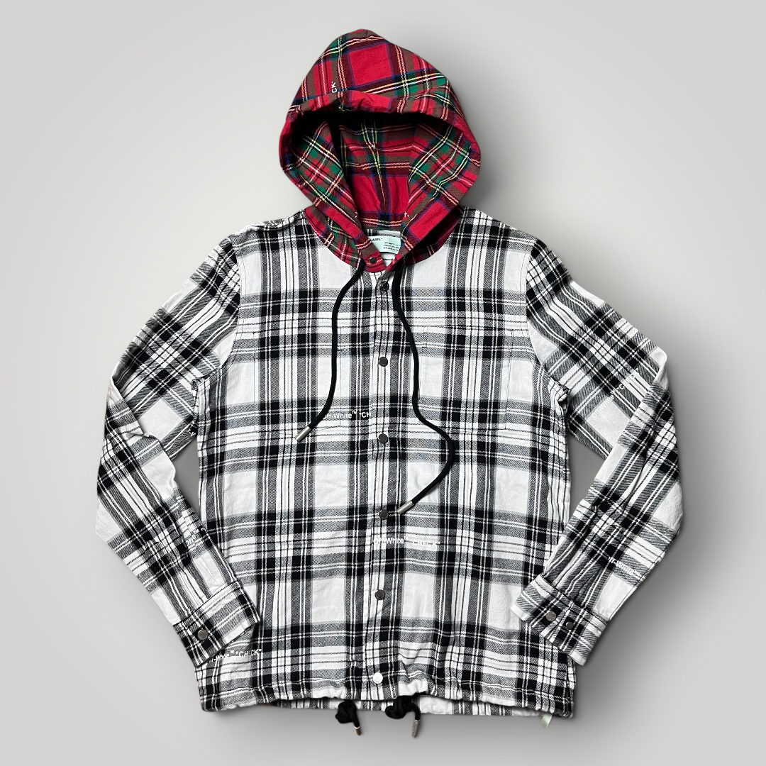 "OFF-WHITE" Hooded Check Flannel Heavy Cotton Shirt Jacket 2018 (Replica)