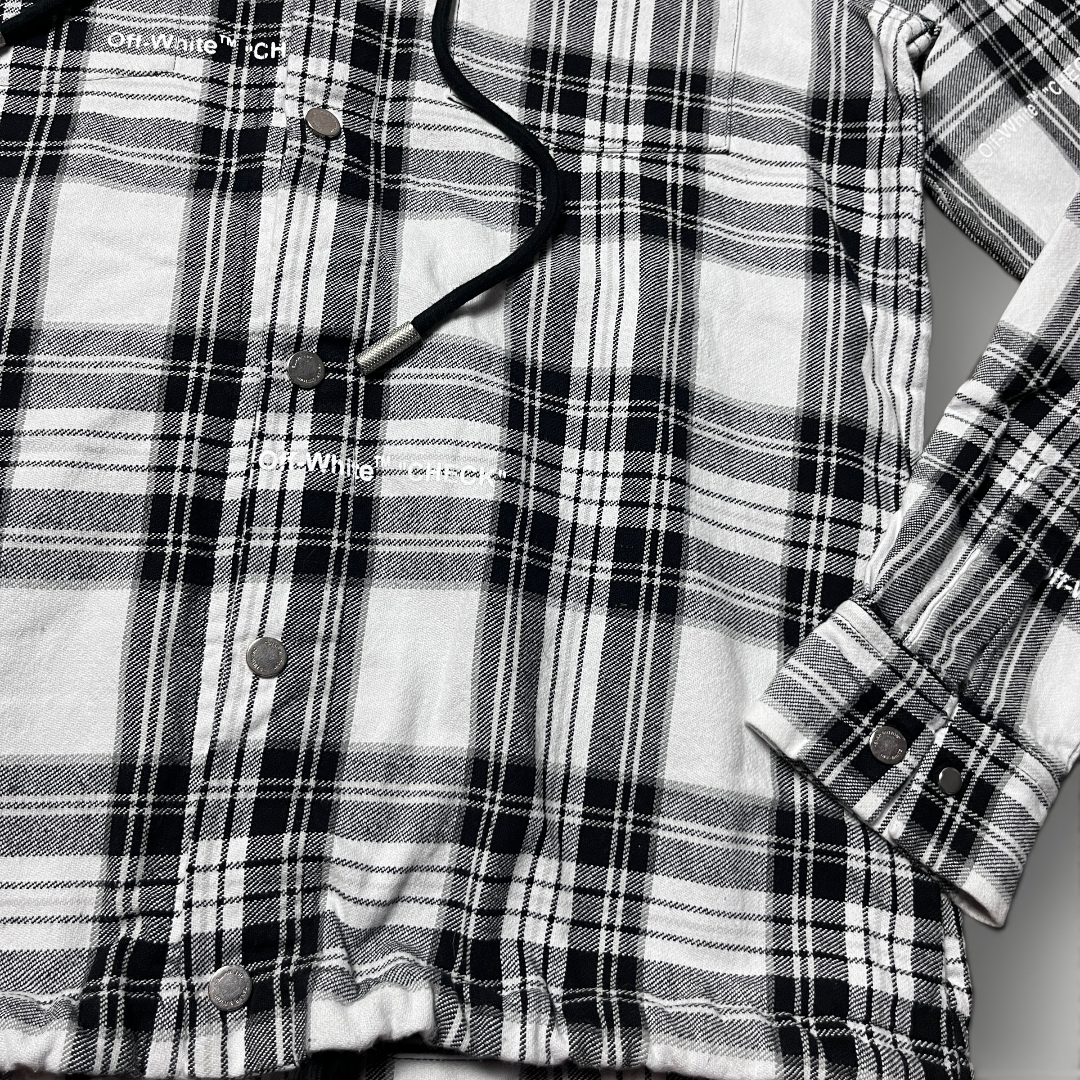"OFF-WHITE" Hooded Check Flannel Heavy Cotton Shirt Jacket 2018 (Replica)