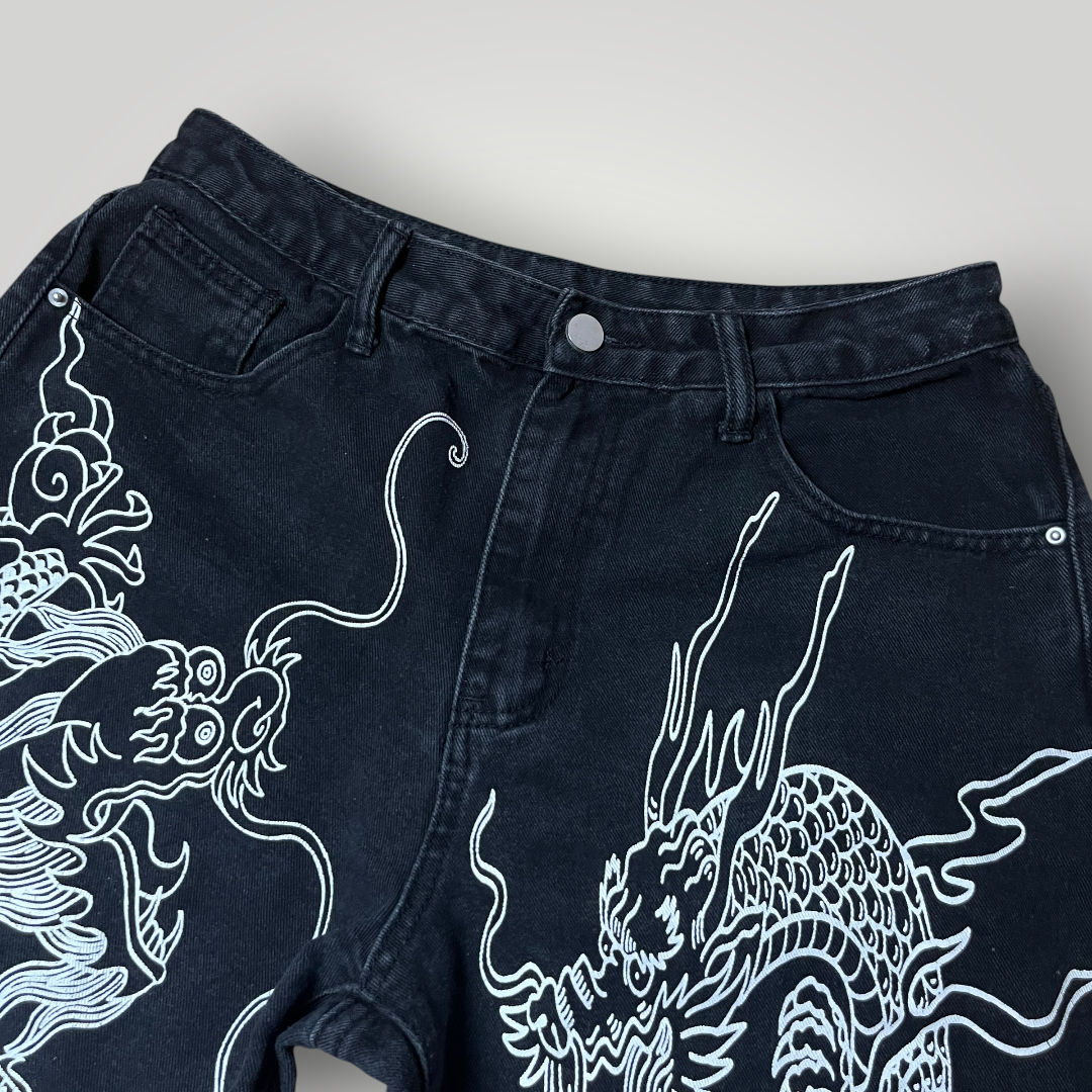Shein Y2K Japanese Dragons Graphic Jeans (Дамско)