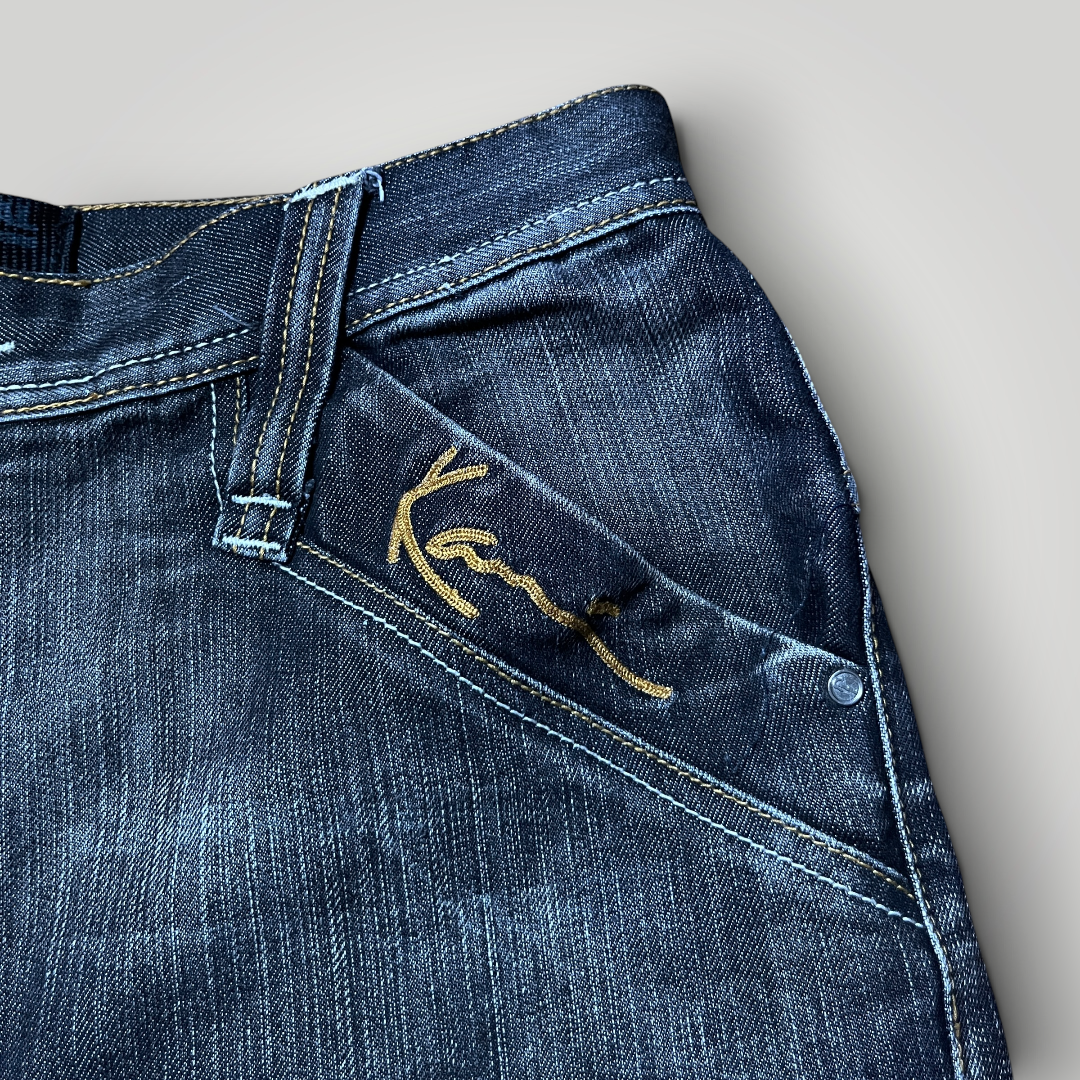 Karl Kani Vintage 2000's "Double Pocket" Wave Stitch Heavy Cotton Y2K Hip-Hop Denim Jorts