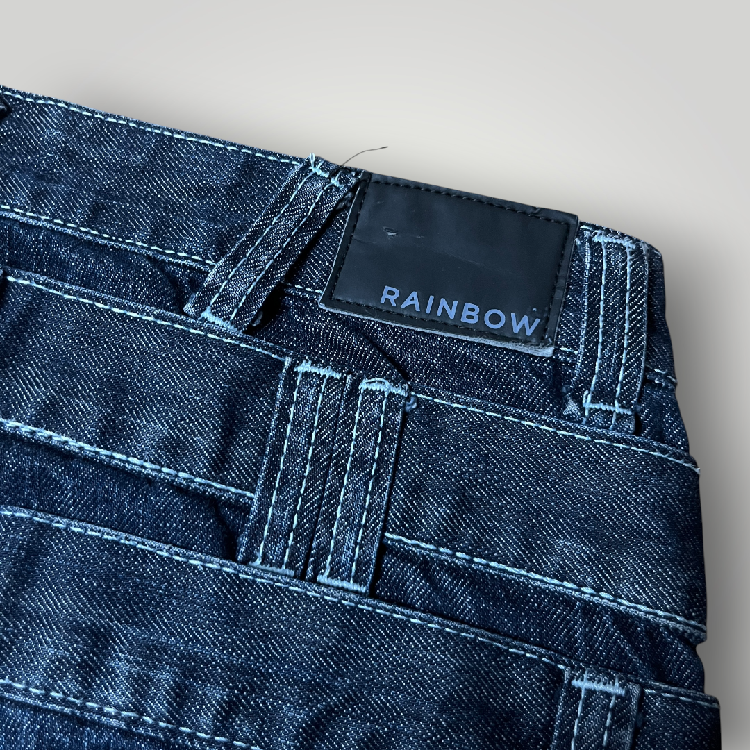 Rainbow Y2K Flared Custom Tripple Waist Leather Jeans