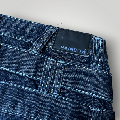 Rainbow Y2K Flared Custom Tripple Waist Leather Jeans