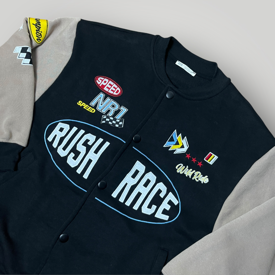 Stradivarius STR Vintage Style Nascar Rushrace Oversized Boxy 3/4 Sleeve Y2K Racing Jacket
