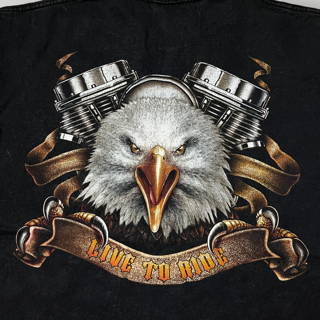 Vintage 2000's Y2K "Live To Ride" Heavy Cotton Tubular Knit Biker Graphic T-Shirt
