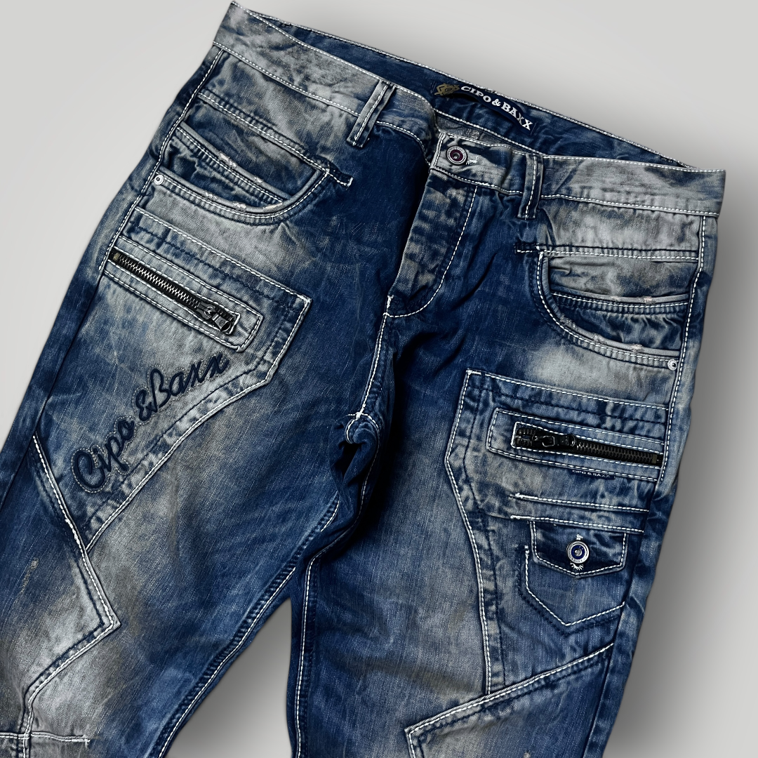 CIPO & BAXX Vintage 2000's Embroidered Y2K "Magic of Denim" Y2K Biker Heavy Cotton Faded Jeans