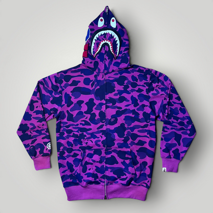 BAPE (A Bathing Ape) Color Camo Purple Shark Full Zip Hoodie (Replica)