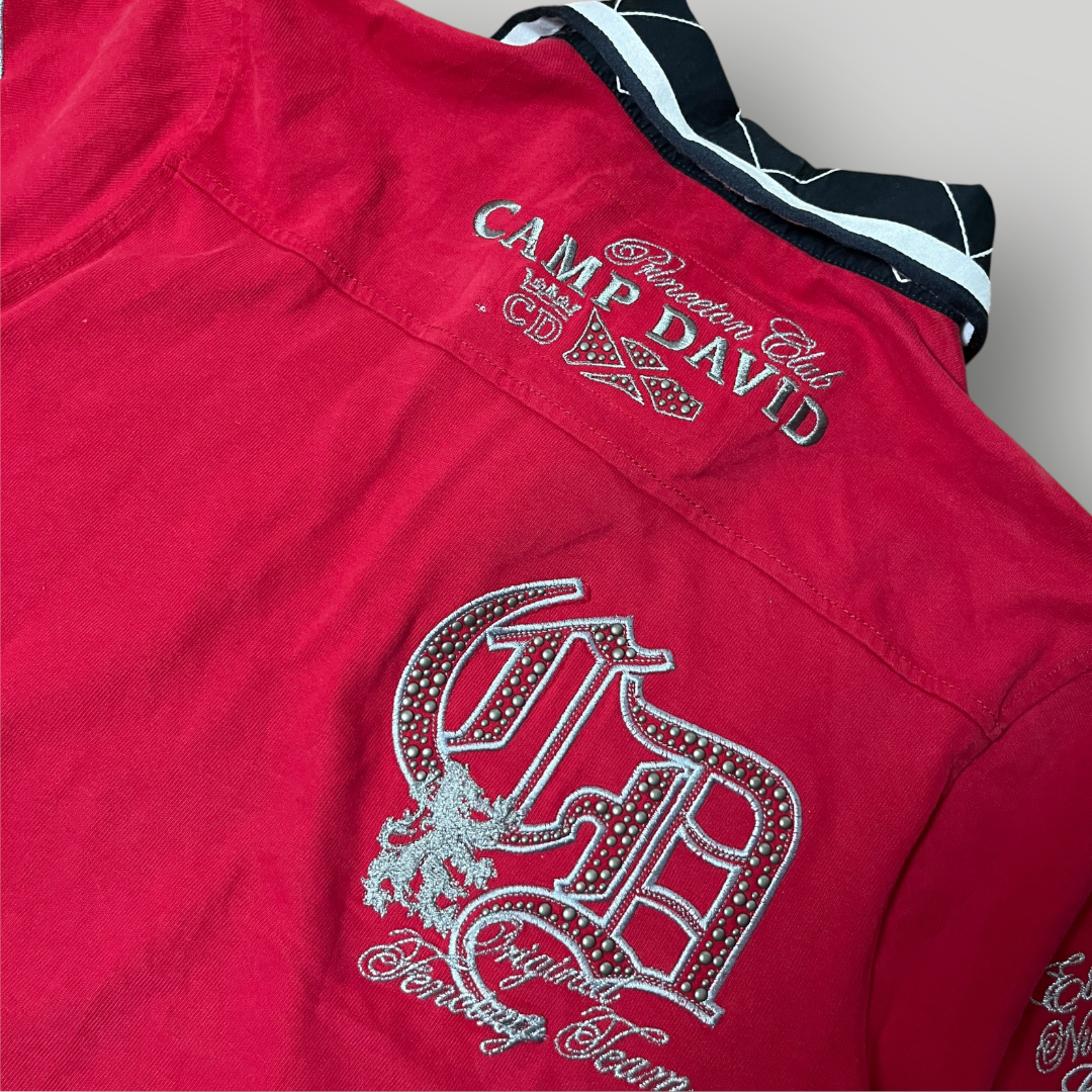 Camp David Limited Edition Y2K Biker Luxury Embroidered Long Sleeve Polo Shirt