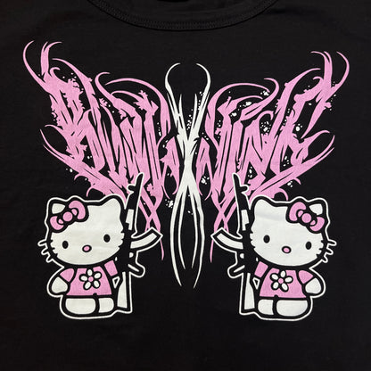 Hello Kitty Y2K Goth Graphic Crop Top T-Shirt (Дамско)
