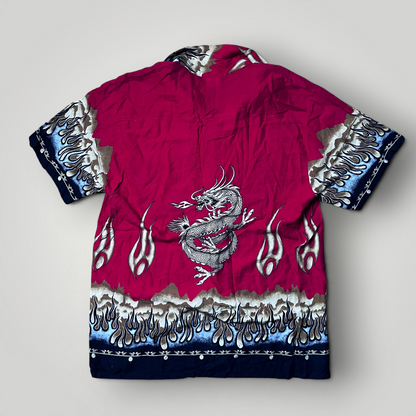Pareo Firetta Vintage 2000's Y2K Dragon Flame Japanese Style Graphic Button-Up Shirt