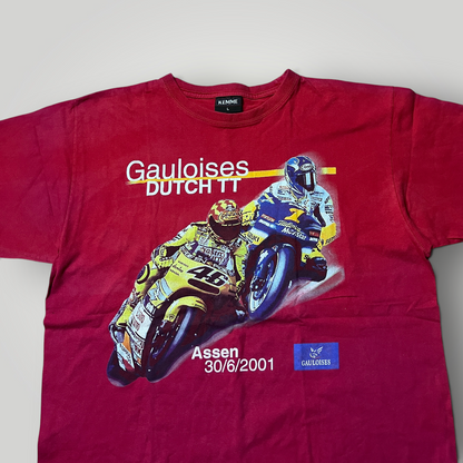 Moto GP Vintage 2000's Y2K Valentino Rossi #46 vs Max Biaggi Heavy Cotton Tubular Knit Y2K Racing Graphic T-Shirt