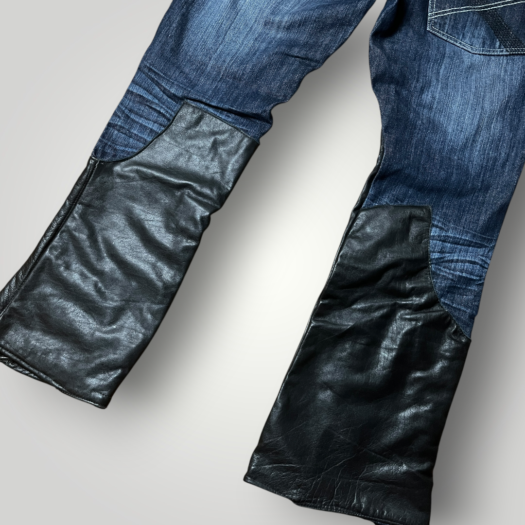Rainbow Y2K Flared Custom Tripple Waist Leather Jeans