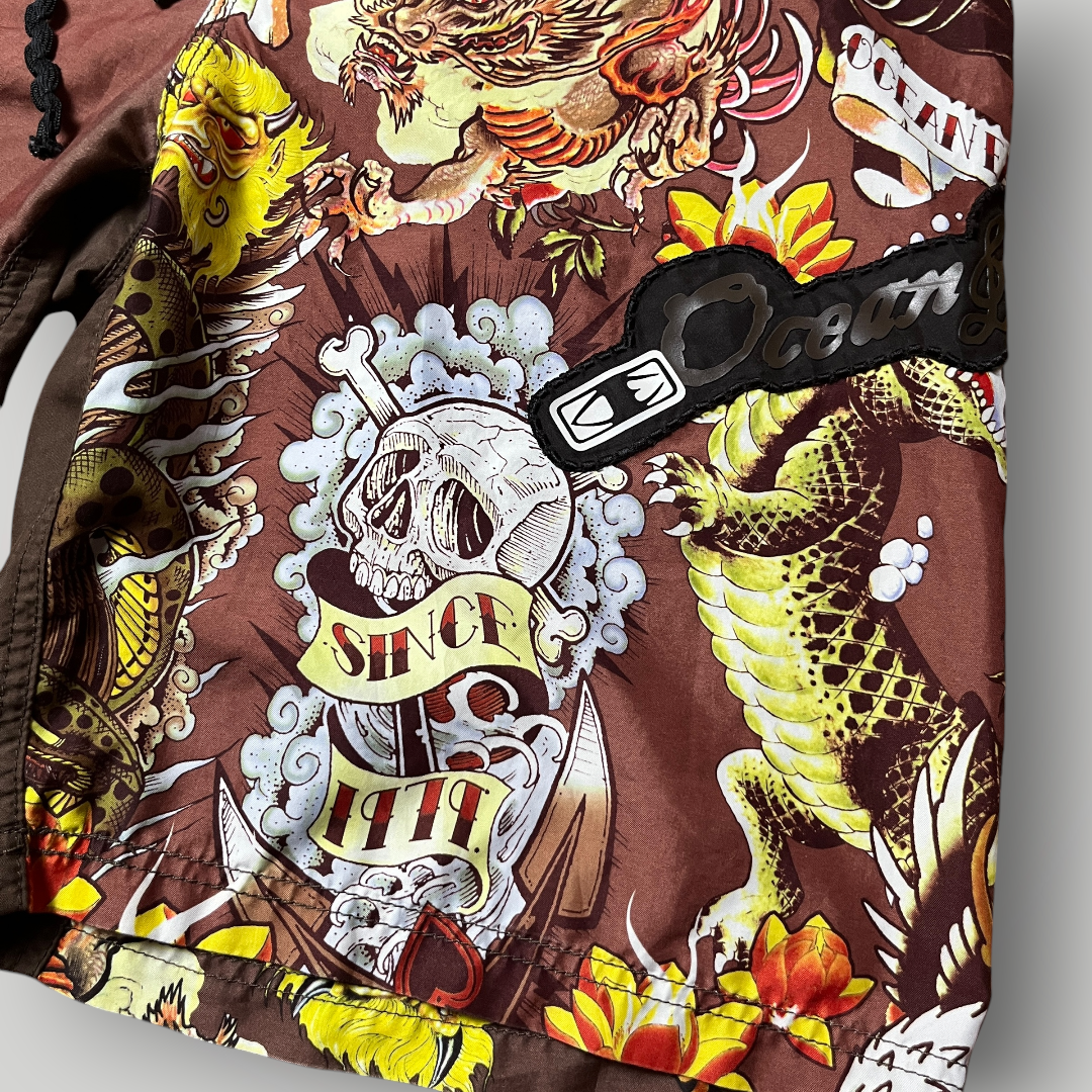 Ocean Earth Ed Hardy Style Y2K Graphic Surf Shorts
