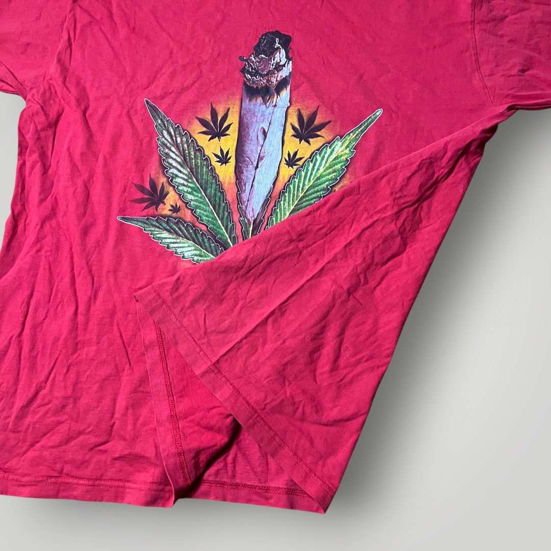 High Times "Lit Joint & Weed Leaf" Vintage 2003 Tubular Knit Heavy Cotton Graphic T-Shirt