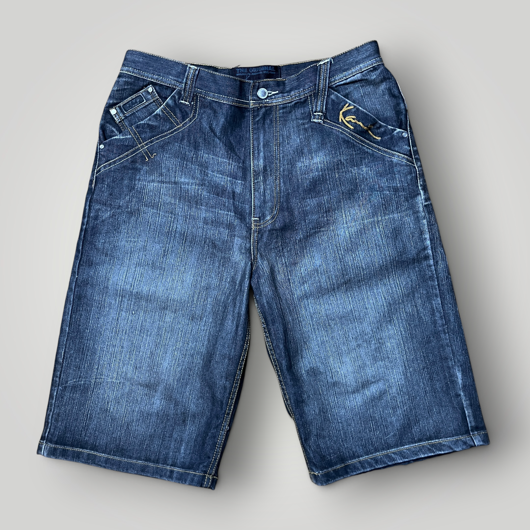 Karl Kani Vintage 2000's "Double Pocket" Wave Stitch Heavy Cotton Y2K Hip-Hop Denim Jorts