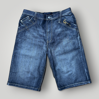 Karl Kani Vintage 2000's "Double Pocket" Wave Stitch Heavy Cotton Y2K Hip-Hop Denim Jorts