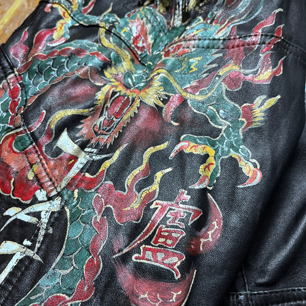 Clan Rome Archive Made in Italy Vintage 80's Japanese Style Dragon Graphic Leather Biker Jacket !RARE!