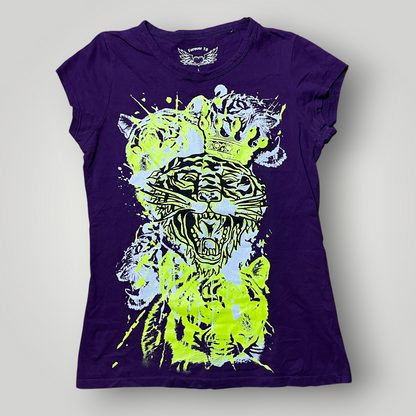 Forever 18 Vintage 2000's Y2K Ed Hardy Style Heavy Cotton Deep Purple Baby Cut T-Shirt (Дамско)