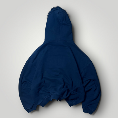 Favela Y2K Skater Baggy Faded Grunge Hip-Hop Emo Heavy Cotton Embroidered Zip-Up Fur Hoodie
