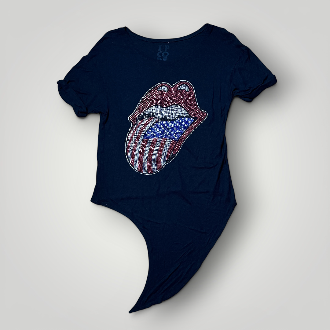 The Rolling Stones 2015 Side-Tie Y2K Rhinestone Graphic T-Shirt !RARE! (Дамско)