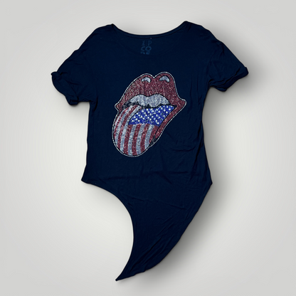The Rolling Stones 2015 Side-Tie Y2K Rhinestone Graphic T-Shirt !RARE! (Дамско)