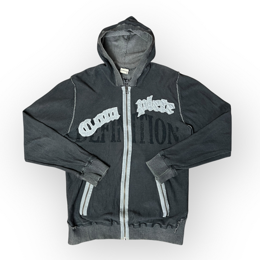 SAVAGE Y2K Faded Lettered Zip-Up Graphic Hoodie