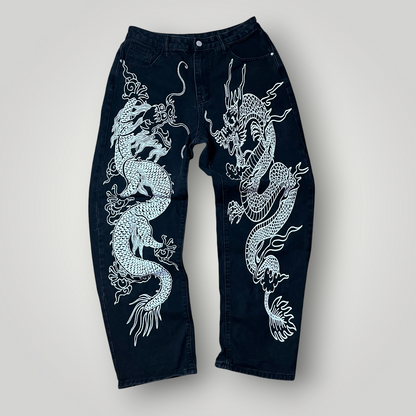 Shein Y2K Japanese Dragons Graphic Jeans (Дамско)