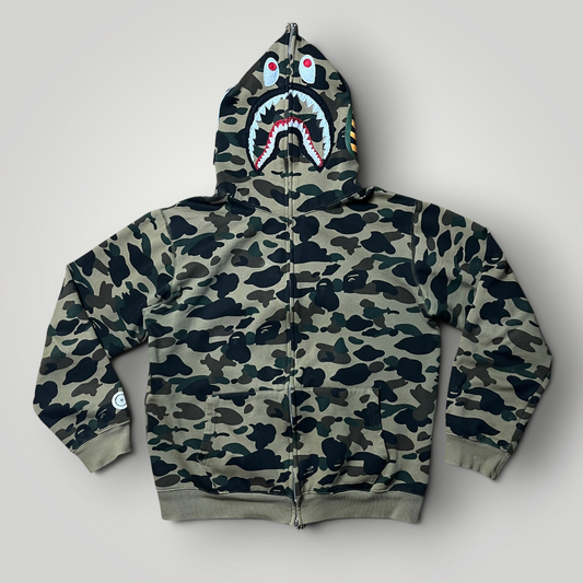 BAPE Shark Camo A Bathing Ape 1st Camo Green Heavy Cotton Full Zip-Up Hoodie 2017 (Replica)