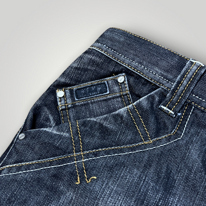 Karl Kani Vintage 2000's "Double Pocket" Wave Stitch Heavy Cotton Y2K Hip-Hop Denim Jorts