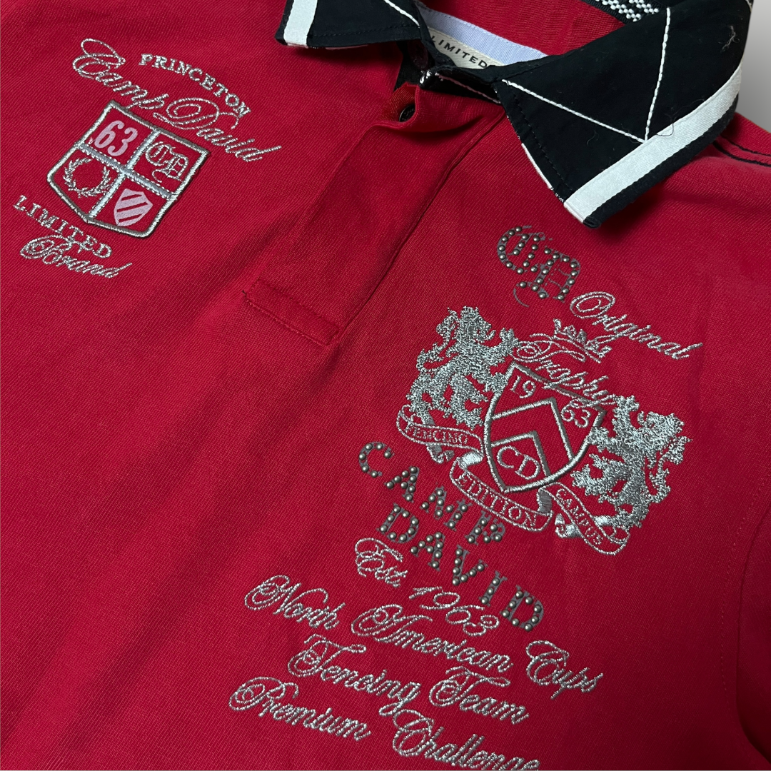 Camp David Limited Edition Y2K Biker Luxury Embroidered Long Sleeve Polo Shirt