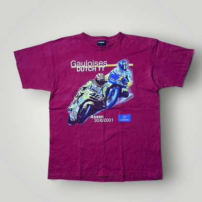 Moto GP Vintage 2000's Y2K Valentino Rossi #46 vs Max Biaggi Heavy Cotton Tubular Knit Y2K Racing Graphic T-Shirt