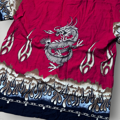 Pareo Firetta Vintage 2000's Y2K Dragon Flame Japanese Style Graphic Button-Up Shirt