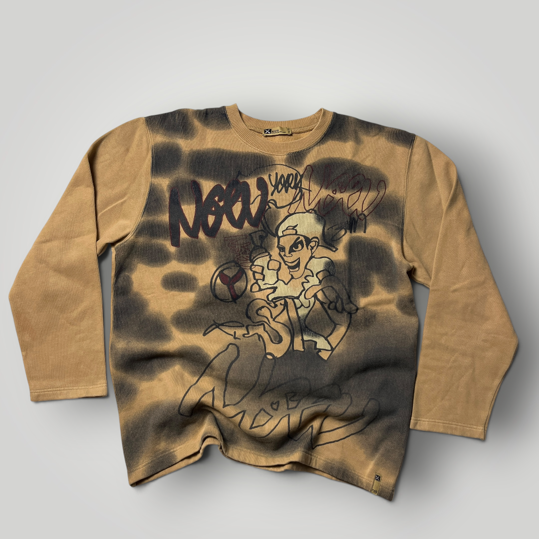 EX10 Vintage 2000's Y2K Hip-Hop Graffiti Heavy Cotton 3/4 Sleeve Graphic Sweatshirt Crewneck