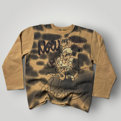 EX10 Vintage 2000's Y2K Hip-Hop Graffiti Heavy Cotton 3/4 Sleeve Graphic Sweatshirt Crewneck