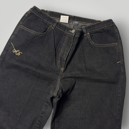 Apple Bottom ls Vintage 2000's Y2K Hip-Hop Embroidered Heavy Cotton Black Baggy Jeans (Дамско) (Rep)