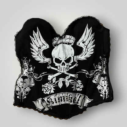 Kimikal Gothic Y2K Graphic Silver Skull Rhinestones Corset Top (Дамско)