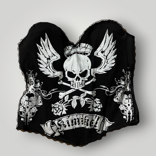 Kimikal Gothic Y2K Graphic Silver Skull Rhinestones Corset Top (Дамско)