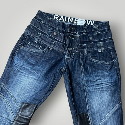Rainbow Y2K Flared Custom Tripple Waist Leather Jeans