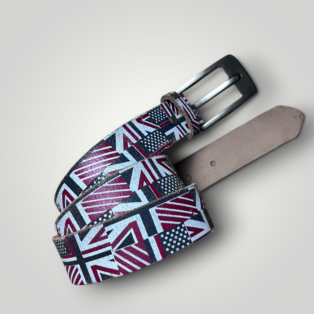 Vintage Y2K 2000's USA UK Pattern High Quality Leather Belt